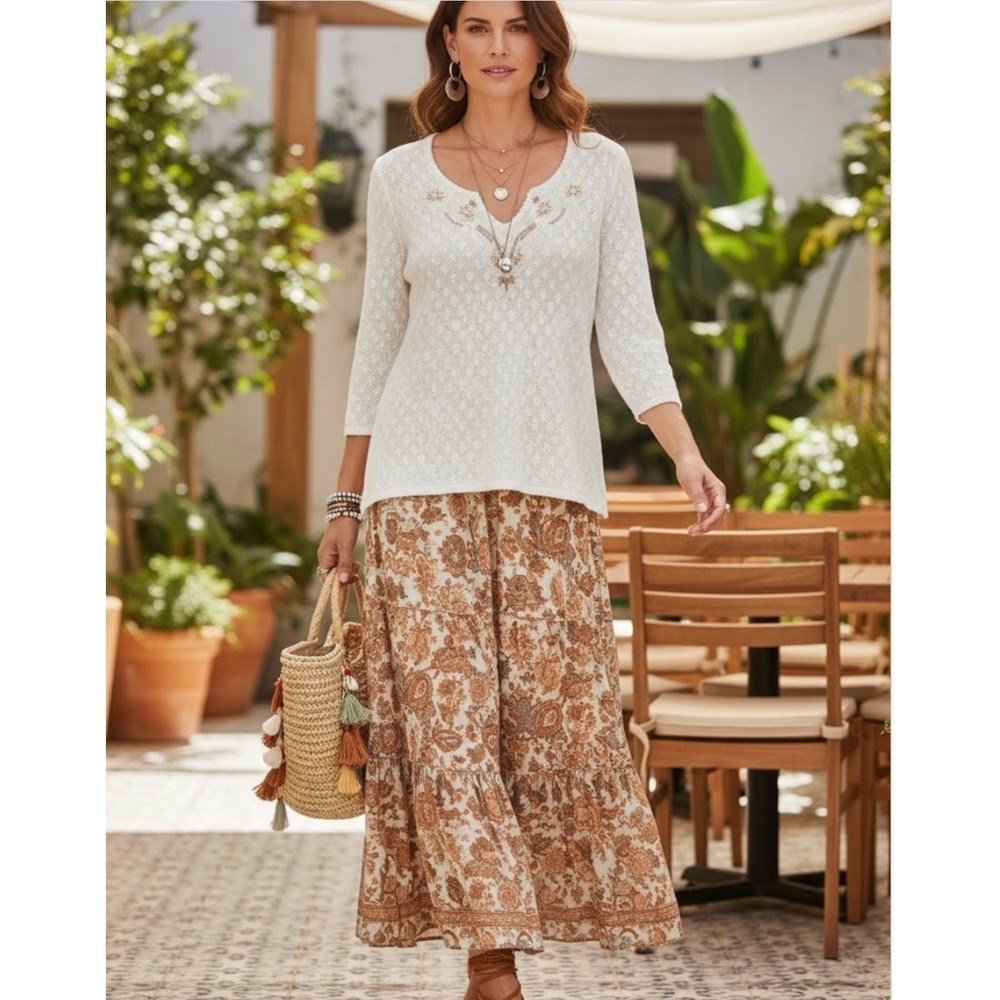 Prana Winnie Lace Embroidered V-Neck Women's Boho Top M White